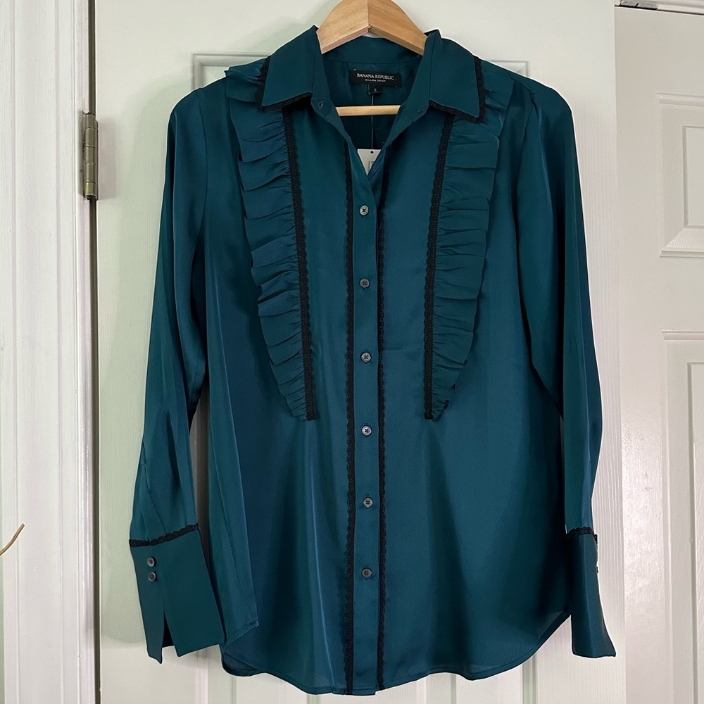 Banana Republic Dark Teal Blue Button Down Shirt Size Small